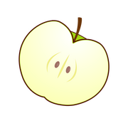 apple that is cut in half revealing its two seeds